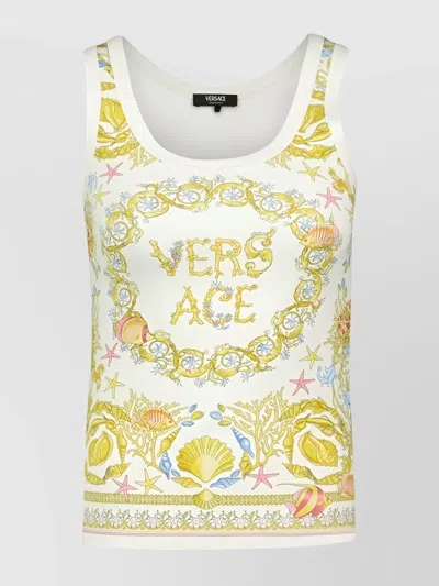 Versace Underwater Graphic Print Cotton Top In Yellow
