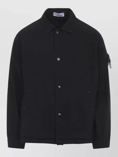Stone Island Jacket Arm Patch Collared Design Front Pockets In Black