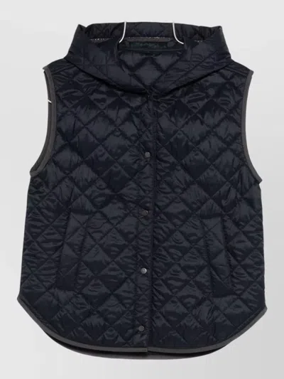 Brunello Cucinelli Hooded Nylon Down Gilet Front Pockets In Black