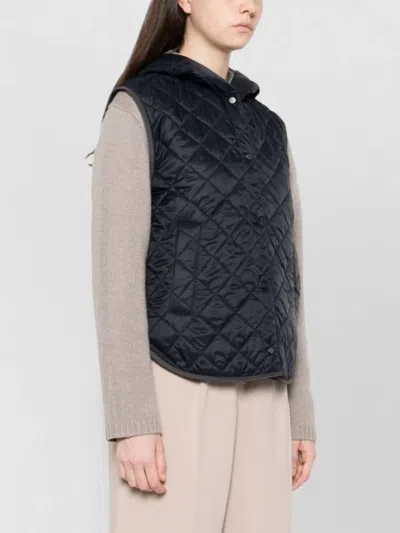 Brunello Cucinelli Hooded Nylon Down Gilet Front Pockets In Black