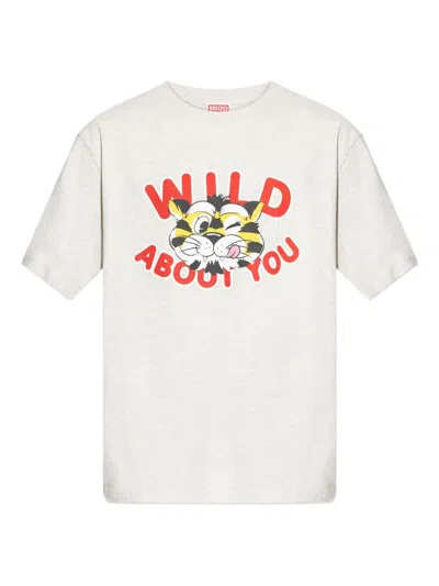 Kenzo Tiger Graphic Crew Neck Short Sleeve T Shirt In Gray