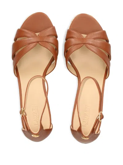 Ralph Lauren Crisscross-strap Wedge Sandals In Brown