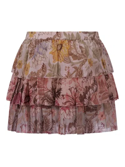 Zimmermann Tiered Floral Skirt In Brown