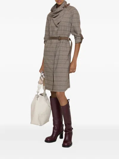 Burberry Scarf-collar Checked Mini Dress In Multi