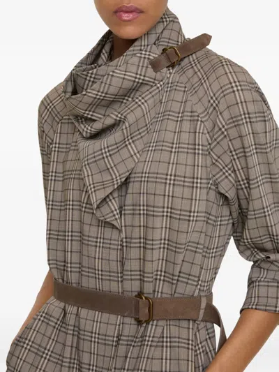 Burberry Scarf-collar Checked Mini Dress In Multi