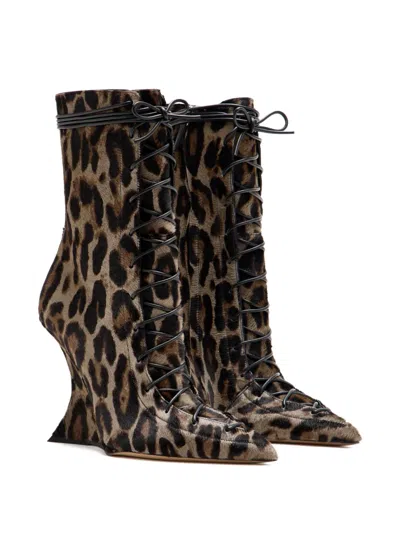 Paris Texas Leopard Print Lace-up Boots In Brown