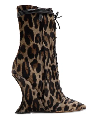 Paris Texas Leopard Print Lace-up Boots In Brown