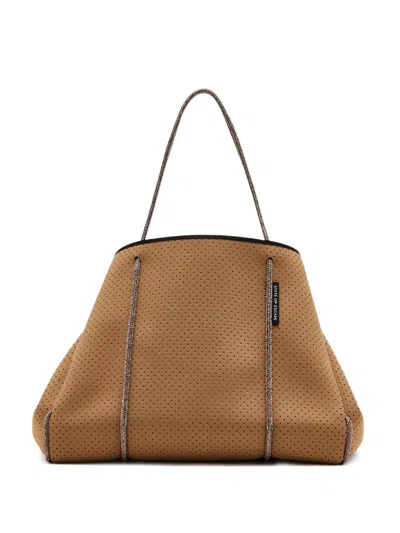 State Of Escape Perforated Shoulder Tote Bag In Brown