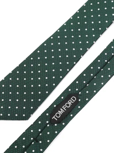 Tom Ford Dotted Tie In Green