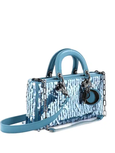 Pre-owned Dior Lady D-joy Bag Sequin Embellished Leather Medium Satchel In Blue