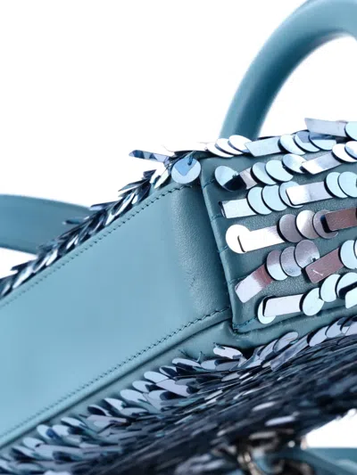 Pre-owned Dior Lady D-joy Bag Sequin Embellished Leather Medium Satchel In Blue