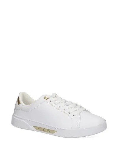 Tommy Hilfiger Logo-detail Leather Sneakers In White