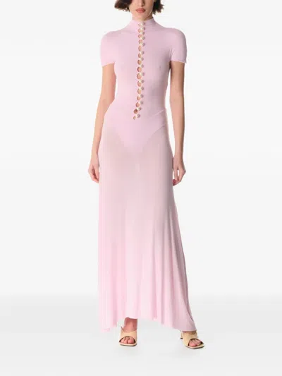 Manurí Button-detail Mock-neck Maxi Dress In Pink