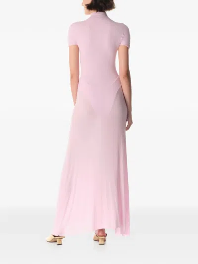 Manurí Button-detail Mock-neck Maxi Dress In Pink