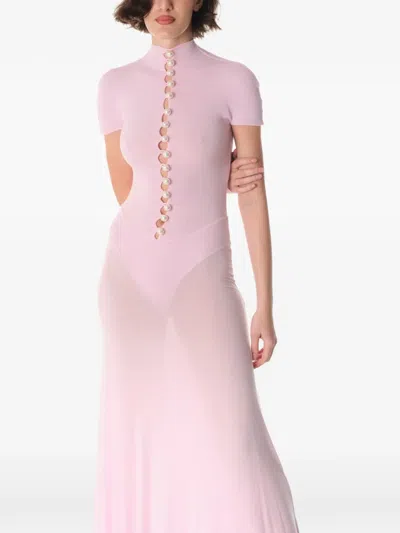 Manurí Button-detail Mock-neck Maxi Dress In Pink