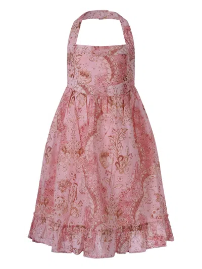 Zimmermann Halterneck Ruffled Dress In Pink