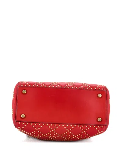 Pre-owned Dior Supple Lady  Bag Cannage Studded Lambskin Medium Satchel In Red