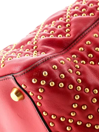 Pre-owned Dior Supple Lady  Bag Cannage Studded Lambskin Medium Satchel In Red