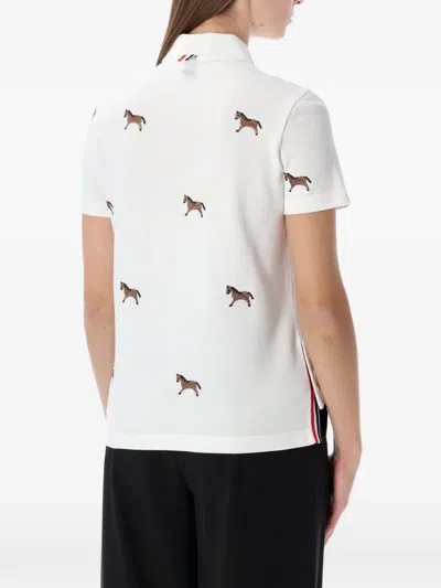 Thom Browne Thom Browne Cotton Polo Shirt With Embroidered Horses In White