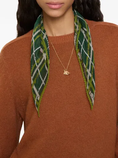 Burberry Checked Silk Scarf In Green