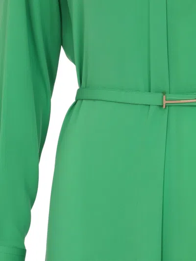 Tom Ford Embellished Belted Pleated Silk-georgette Midi Dress In Green