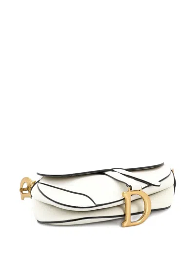 Pre-owned Dior Saddle Handbag Leather Medium Shoulder Bag In Neutral