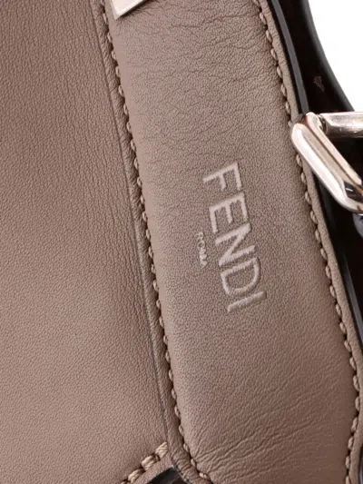 Pre-owned Fendi Logo Side Knot Peekaboo Iseeu Bag Leather Small Satchel In Gray