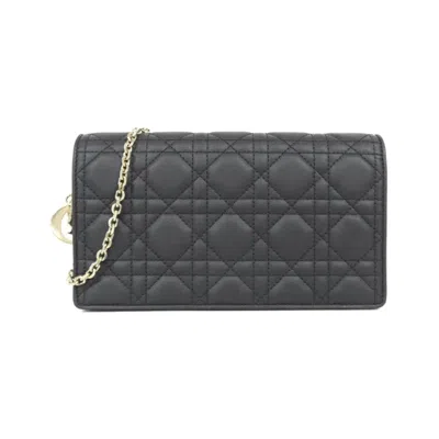 Pre-owned Dior Christian  Black Leather Chain/shoulder Wallet ()