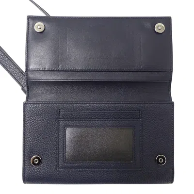 Pre-owned Dior Christian  Navy Leather Chain/shoulder Wallet () In Blue