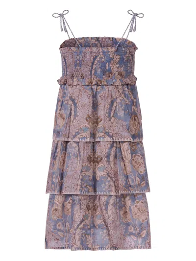 Zimmermann Tiered Ruffled Dress In Blue