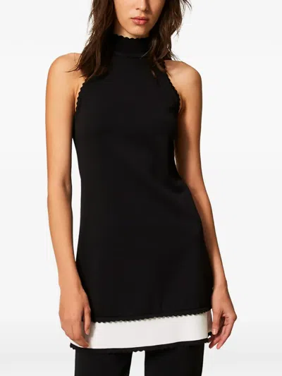 Twinset Scallop-trim Two-tone Midi Dress In Black