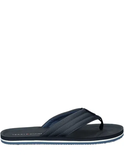 Tommy Hilfiger Striped Perforated Flip-flops In Blue