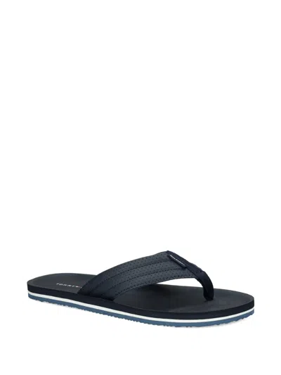 Tommy Hilfiger Striped Perforated Flip-flops In Blue