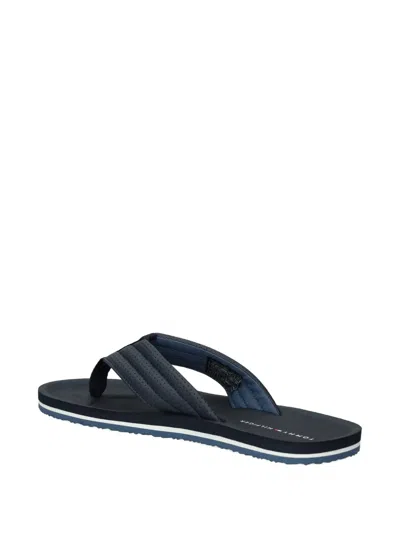 Tommy Hilfiger Striped Perforated Flip-flops In Blue