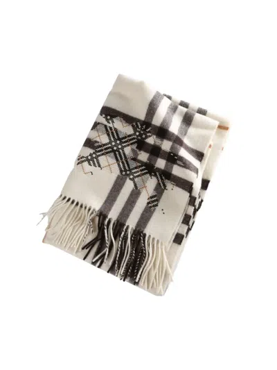 Burberry Check-pattern Fringed Scarf In White