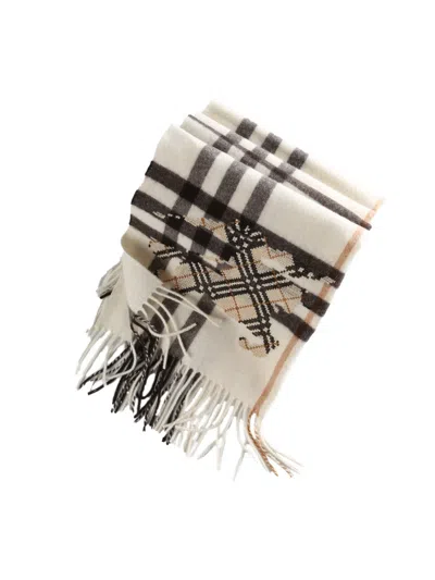 Burberry Check-pattern Fringed Scarf In White