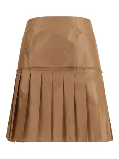 Fendi Pleated Silk Taffeta Mini Skirt In Brown