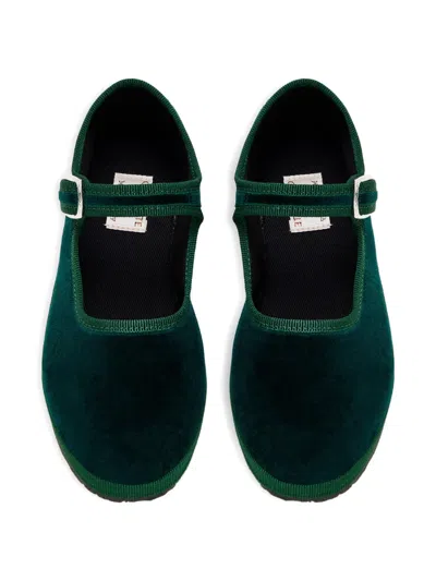 Capulette Buckle Strap Ballerinas In Green