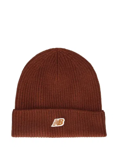 New Balance Logo-patch Beanie Hat In Brown