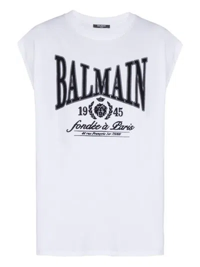 Balmain Sleeveless Crew Neck Nylon Silk Top In White