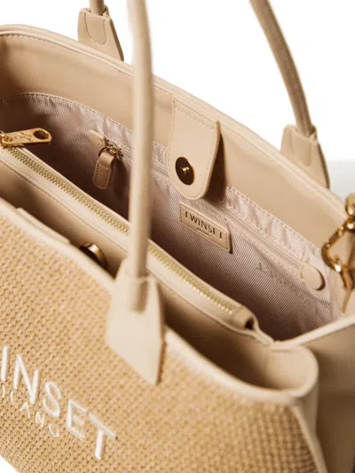 Twinset Parchment Rectangular Woven Handbag In Nude