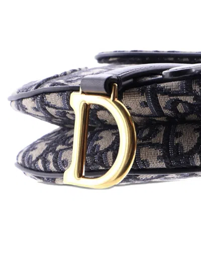 Pre-owned Dior Saddle Handbag Oblique Canvas Mini Shoulder Bag In Blue