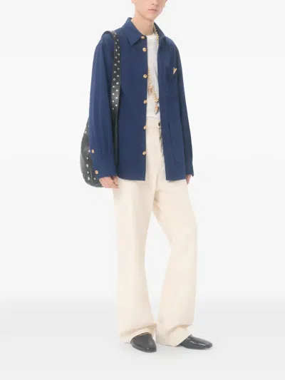 Valentino Cotton Gabardine Shirt Jacket With Vgold In Blue
