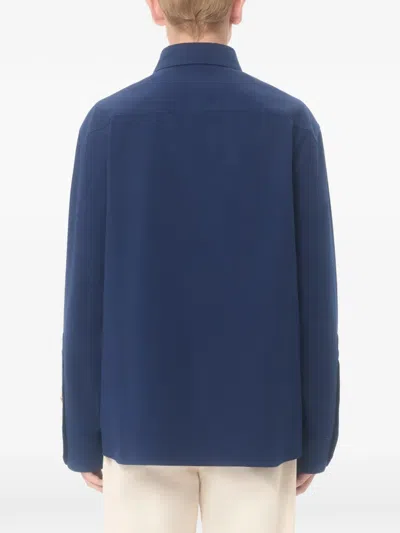 Valentino Cotton Gabardine Shirt Jacket With Vgold In Blue