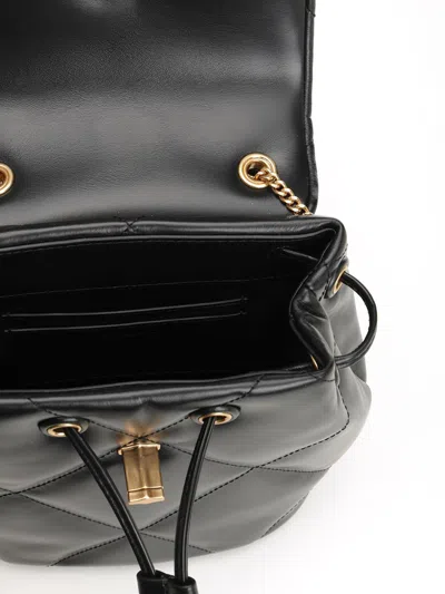 Tory Burch Kira Black Backpack With Metallic Logo Plate On The Front In Quilted Leather Woman In Black