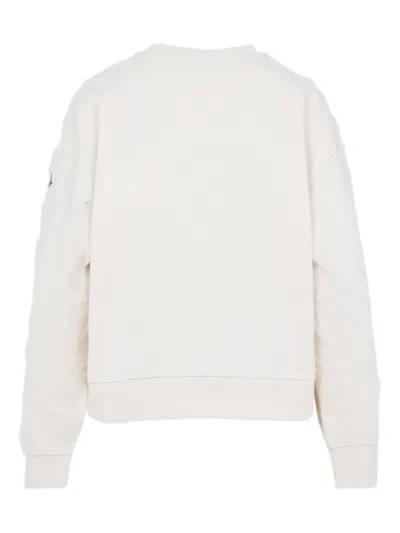 Moncler Crew Neck Sweatshirt Long Sleeves Ribbed Trims In White