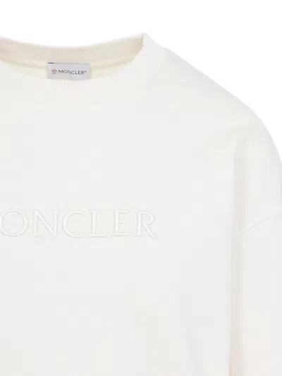 Moncler Crew Neck Sweatshirt Long Sleeves Ribbed Trims In White