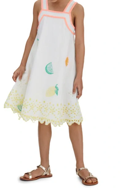 Reiss Kids' Arabella Eyelet Embroidered Cotton & Linen Dress In White