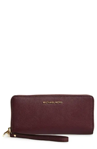 Michael Michael Kors 'jet Set' Leather Travel Wallet In Burgundy
