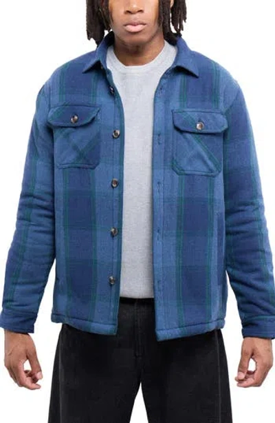X-ray Xray Faux Shearling Lined Flannel Shirt Jacket In Blue